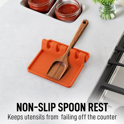 Spoon Rest for Multiple Utensils High Heat-Resistant Silicone Drip Pad, BPA-Free Spoon Holder for Stove Top, Kitchen Gadget Holder for Ladles, Tongs, Cooking Spatula - Makes Great Gift