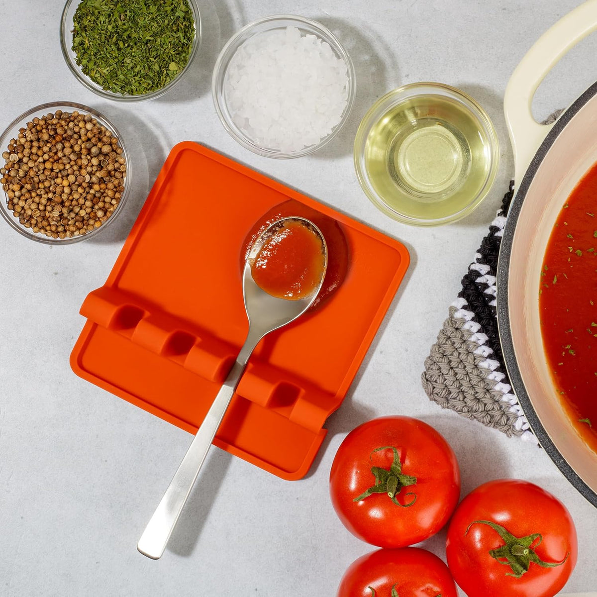 Spoon Rest for Multiple Utensils High Heat-Resistant Silicone Drip Pad, BPA-Free Spoon Holder for Stove Top, Kitchen Gadget Holder for Ladles, Tongs, Cooking Spatula - Makes Great Gift