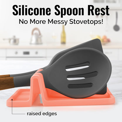Spoon Rest for Multiple Utensils High Heat-Resistant Silicone Drip Pad, BPA-Free Spoon Holder for Stove Top, Kitchen Gadget Holder for Ladles, Tongs, Cooking Spatula - Makes Great Gift