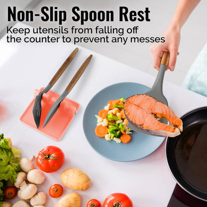 Spoon Rest for Multiple Utensils High Heat-Resistant Silicone Drip Pad, BPA-Free Spoon Holder for Stove Top, Kitchen Gadget Holder for Ladles, Tongs, Cooking Spatula - Makes Great Gift