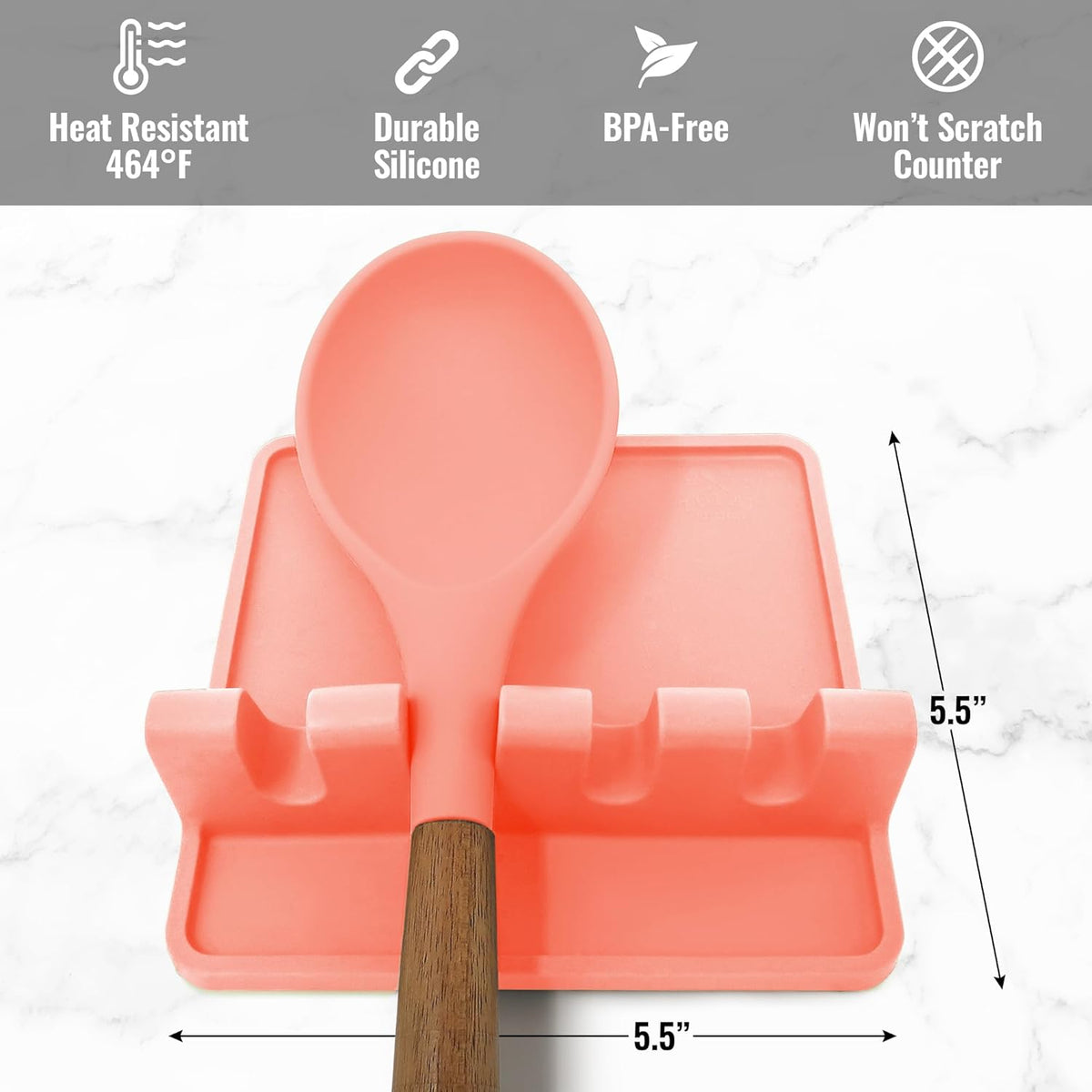 Spoon Rest for Multiple Utensils High Heat-Resistant Silicone Drip Pad, BPA-Free Spoon Holder for Stove Top, Kitchen Gadget Holder for Ladles, Tongs, Cooking Spatula - Makes Great Gift