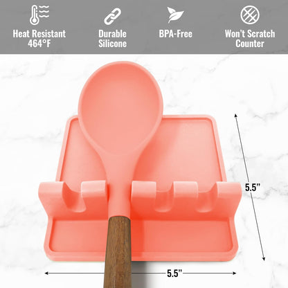 Spoon Rest for Multiple Utensils High Heat-Resistant Silicone Drip Pad, BPA-Free Spoon Holder for Stove Top, Kitchen Gadget Holder for Ladles, Tongs, Cooking Spatula - Makes Great Gift
