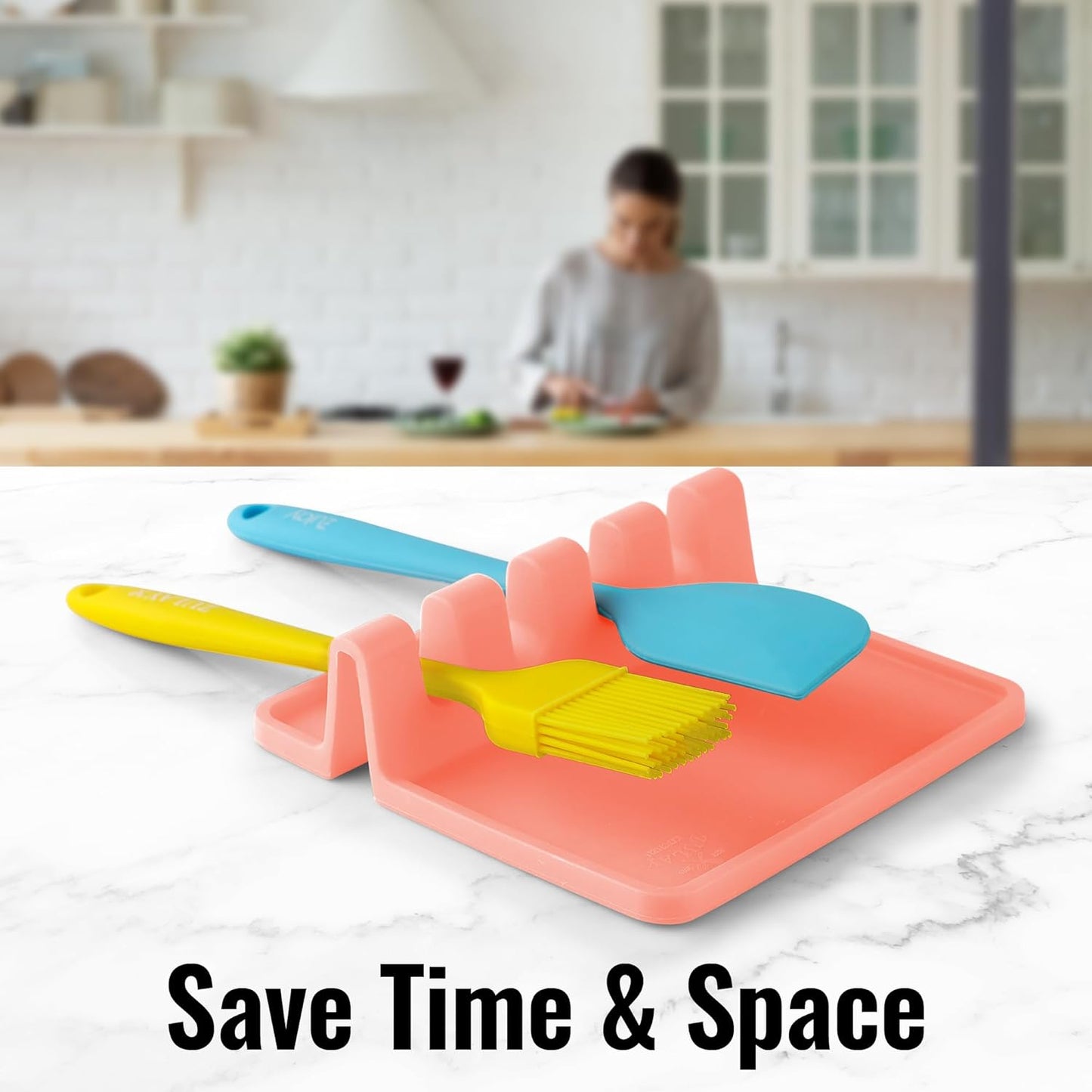 Spoon Rest for Multiple Utensils High Heat-Resistant Silicone Drip Pad, BPA-Free Spoon Holder for Stove Top, Kitchen Gadget Holder for Ladles, Tongs, Cooking Spatula - Makes Great Gift