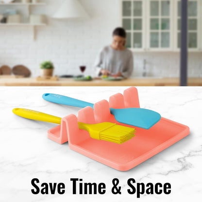 Spoon Rest for Multiple Utensils High Heat-Resistant Silicone Drip Pad, BPA-Free Spoon Holder for Stove Top, Kitchen Gadget Holder for Ladles, Tongs, Cooking Spatula - Makes Great Gift