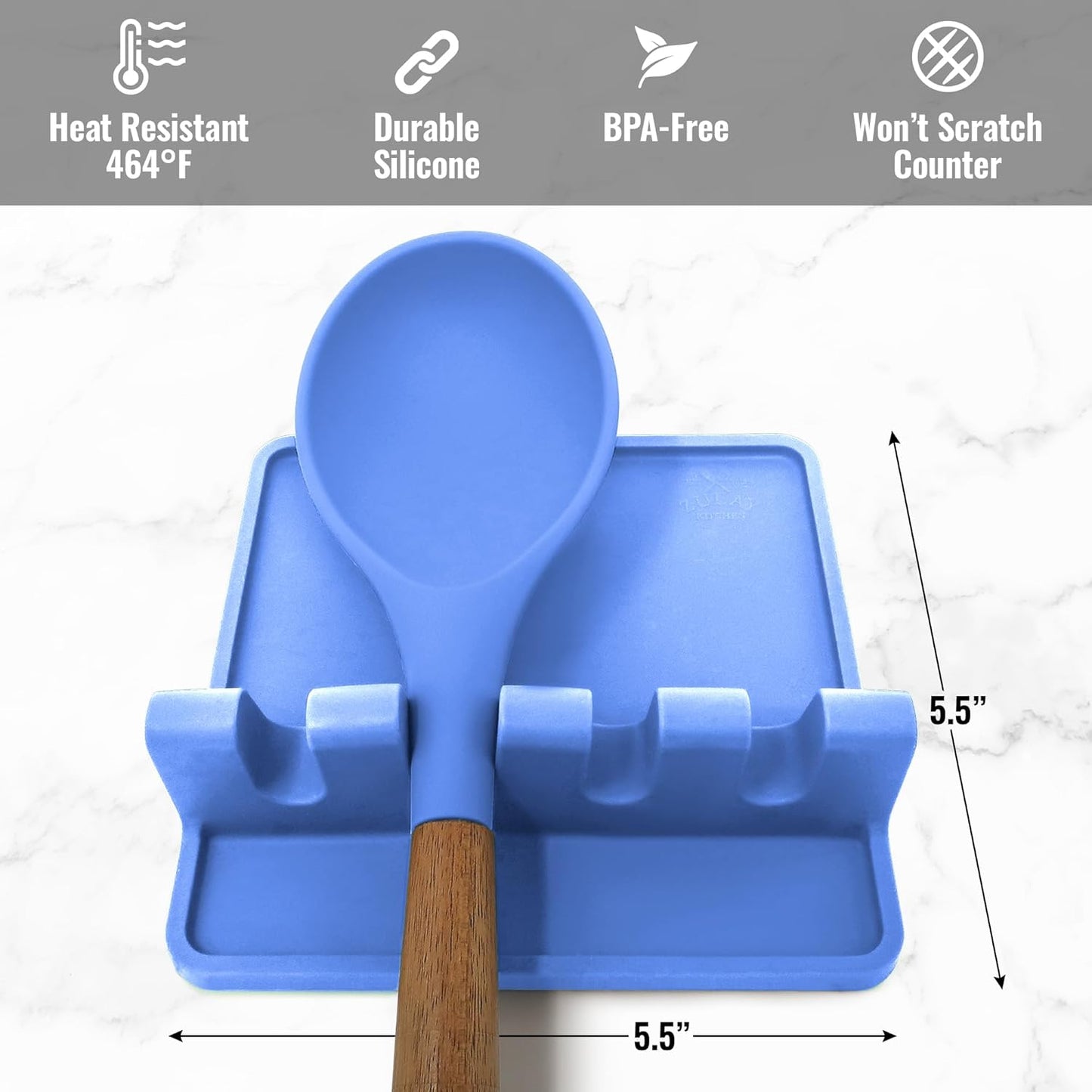 Spoon Rest for Multiple Utensils High Heat-Resistant Silicone Drip Pad, BPA-Free Spoon Holder for Stove Top, Kitchen Gadget Holder for Ladles, Tongs, Cooking Spatula - Makes Great Gift