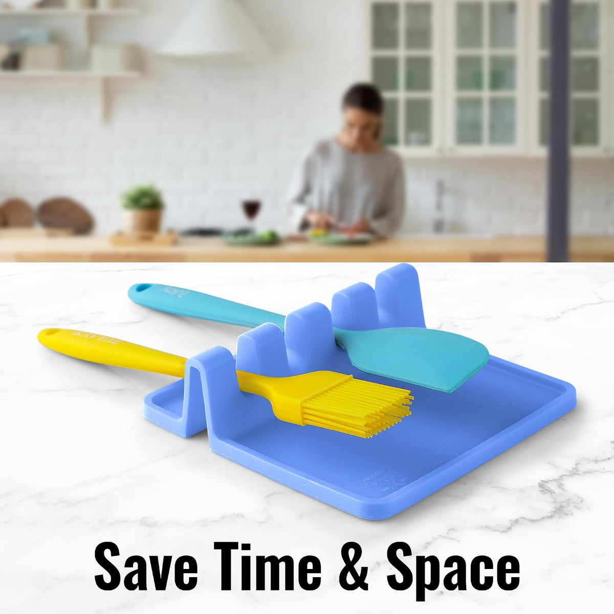 Spoon Rest for Multiple Utensils High Heat-Resistant Silicone Drip Pad, BPA-Free Spoon Holder for Stove Top, Kitchen Gadget Holder for Ladles, Tongs, Cooking Spatula - Makes Great Gift