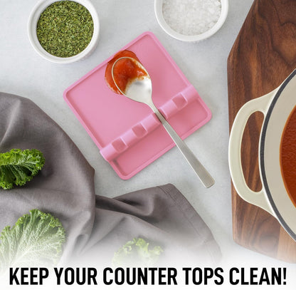Spoon Rest for Multiple Utensils High Heat-Resistant Silicone Drip Pad, BPA-Free Spoon Holder for Stove Top, Kitchen Gadget Holder for Ladles, Tongs, Cooking Spatula - Makes Great Gift
