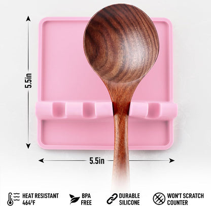 Spoon Rest for Multiple Utensils High Heat-Resistant Silicone Drip Pad, BPA-Free Spoon Holder for Stove Top, Kitchen Gadget Holder for Ladles, Tongs, Cooking Spatula - Makes Great Gift