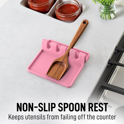 Spoon Rest for Multiple Utensils High Heat-Resistant Silicone Drip Pad, BPA-Free Spoon Holder for Stove Top, Kitchen Gadget Holder for Ladles, Tongs, Cooking Spatula - Makes Great Gift