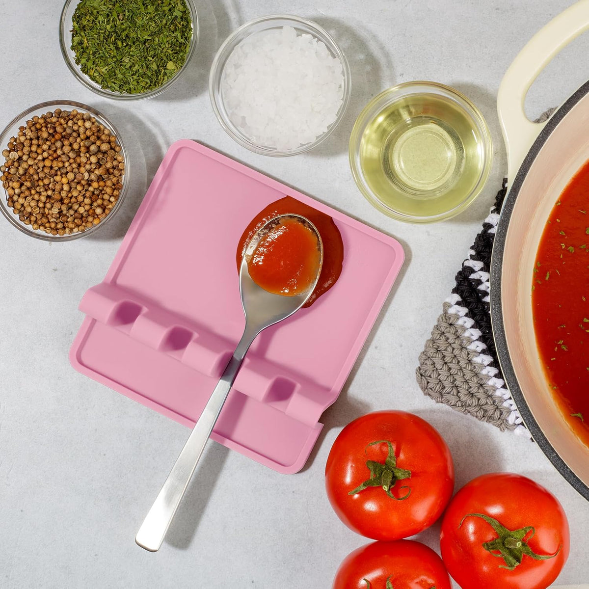 Spoon Rest for Multiple Utensils High Heat-Resistant Silicone Drip Pad, BPA-Free Spoon Holder for Stove Top, Kitchen Gadget Holder for Ladles, Tongs, Cooking Spatula - Makes Great Gift