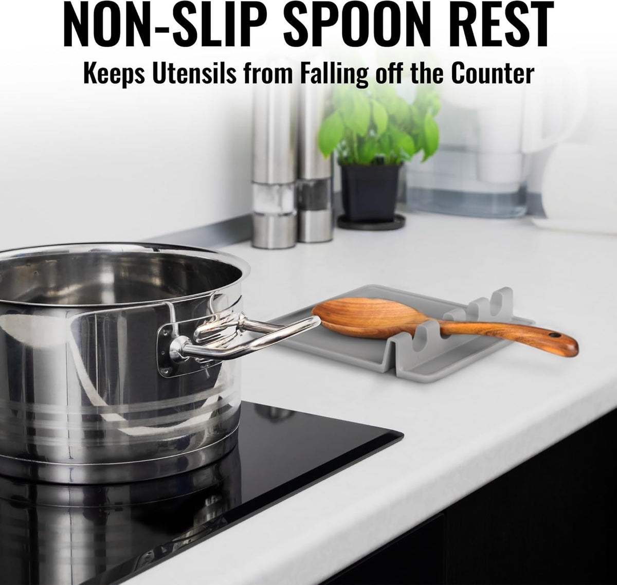 Spoon Rest for Multiple Utensils High Heat-Resistant Silicone Drip Pad, BPA-Free Spoon Holder for Stove Top, Kitchen Gadget Holder for Ladles, Tongs, Cooking Spatula - Makes Great Gift