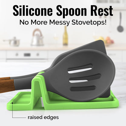 Spoon Rest for Multiple Utensils High Heat-Resistant Silicone Drip Pad, BPA-Free Spoon Holder for Stove Top, Kitchen Gadget Holder for Ladles, Tongs, Cooking Spatula - Makes Great Gift