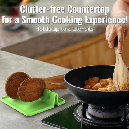 Spoon Rest for Multiple Utensils High Heat-Resistant Silicone Drip Pad, BPA-Free Spoon Holder for Stove Top, Kitchen Gadget Holder for Ladles, Tongs, Cooking Spatula - Makes Great Gift