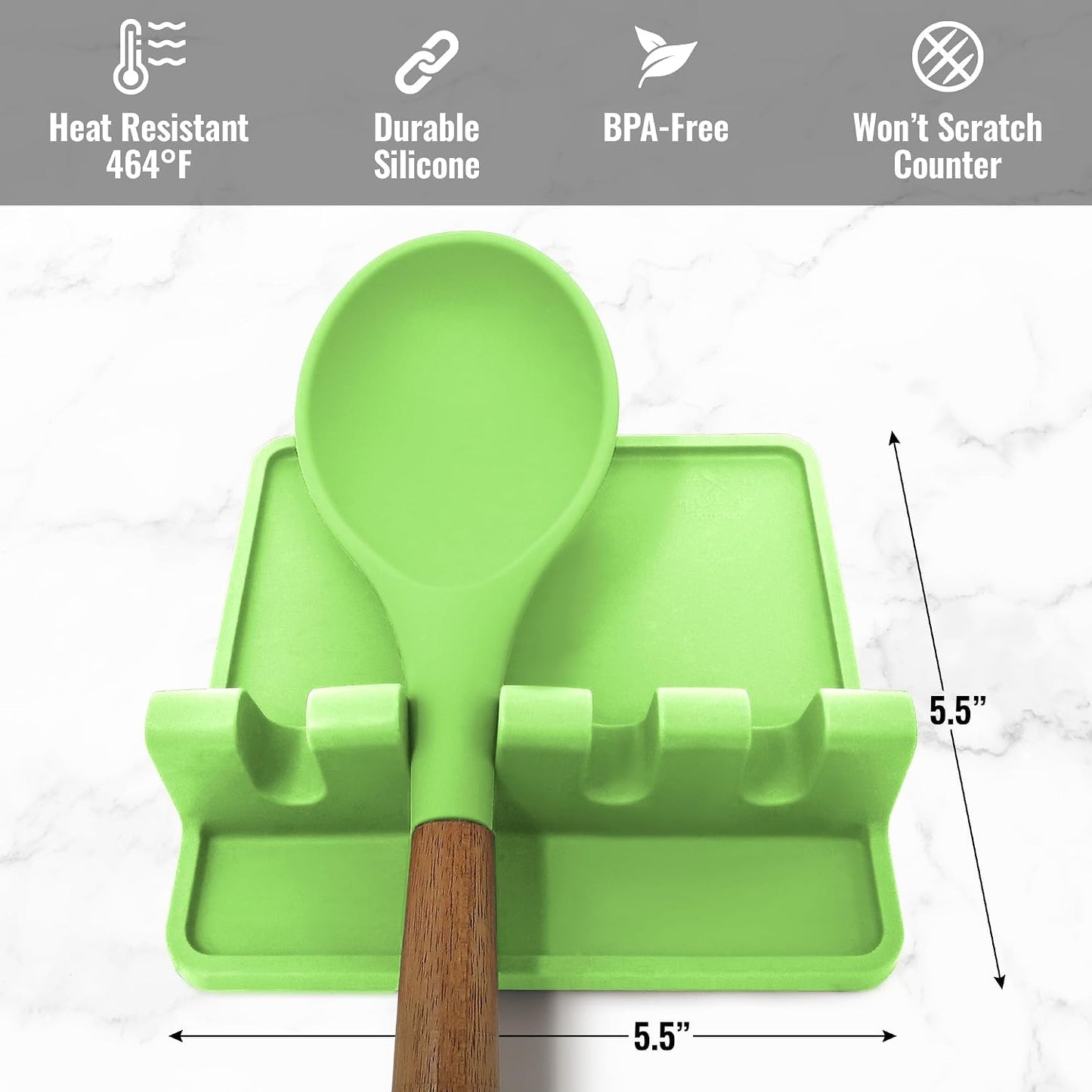 Spoon Rest for Multiple Utensils High Heat-Resistant Silicone Drip Pad, BPA-Free Spoon Holder for Stove Top, Kitchen Gadget Holder for Ladles, Tongs, Cooking Spatula - Makes Great Gift