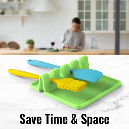 Spoon Rest for Multiple Utensils High Heat-Resistant Silicone Drip Pad, BPA-Free Spoon Holder for Stove Top, Kitchen Gadget Holder for Ladles, Tongs, Cooking Spatula - Makes Great Gift