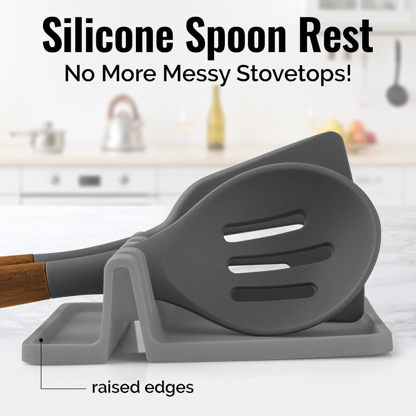 Spoon Rest for Multiple Utensils High Heat-Resistant Silicone Drip Pad, BPA-Free Spoon Holder for Stove Top, Kitchen Gadget Holder for Ladles, Tongs, Cooking Spatula - Makes Great Gift