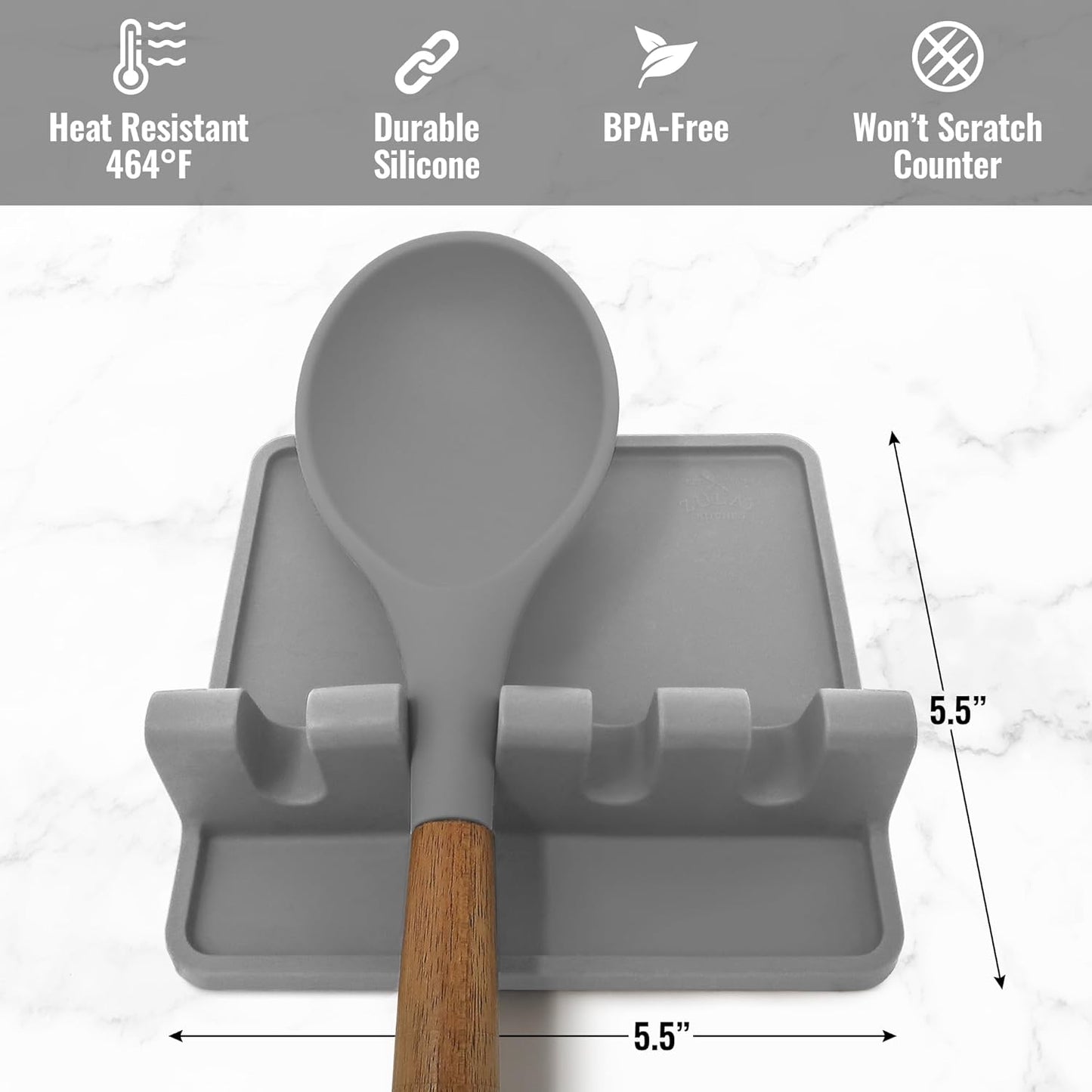 Spoon Rest for Multiple Utensils High Heat-Resistant Silicone Drip Pad, BPA-Free Spoon Holder for Stove Top, Kitchen Gadget Holder for Ladles, Tongs, Cooking Spatula - Makes Great Gift