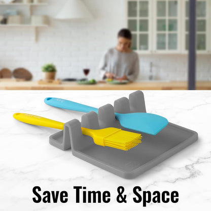 Spoon Rest for Multiple Utensils High Heat-Resistant Silicone Drip Pad, BPA-Free Spoon Holder for Stove Top, Kitchen Gadget Holder for Ladles, Tongs, Cooking Spatula - Makes Great Gift