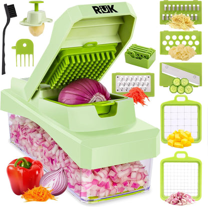 10-in-1 Vegetable Chopper – 6 Blade Veggie Chopper with Container, Food Dicer, Onion Cutter, Cheese Grater, Mandoline Slicer, Kitchen Gadgets & Home Essentials (Gray)