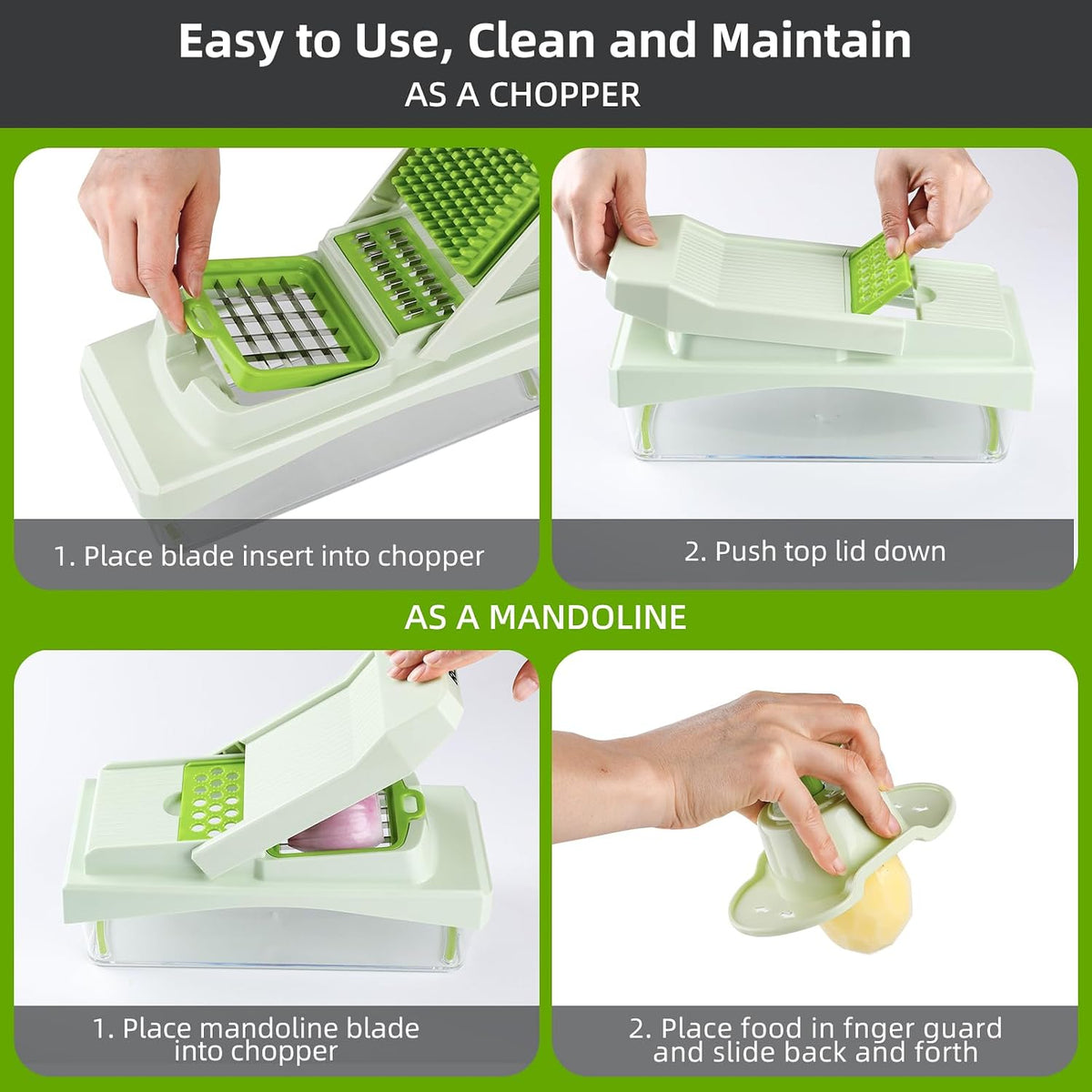 10-in-1 Vegetable Chopper – 6 Blade Veggie Chopper with Container, Food Dicer, Onion Cutter, Cheese Grater, Mandoline Slicer, Kitchen Gadgets & Home Essentials (Gray)