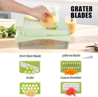 10-in-1 Vegetable Chopper – 6 Blade Veggie Chopper with Container, Food Dicer, Onion Cutter, Cheese Grater, Mandoline Slicer, Kitchen Gadgets & Home Essentials (Gray)