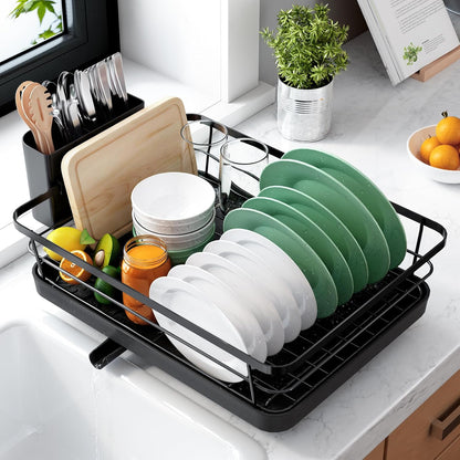 Dish Drying Rack for Kitchen Counter, 12''W x 15.5''L, Black | Stainless Steel Sink Organization, Cutlery Holder, Home and Appartment Decor