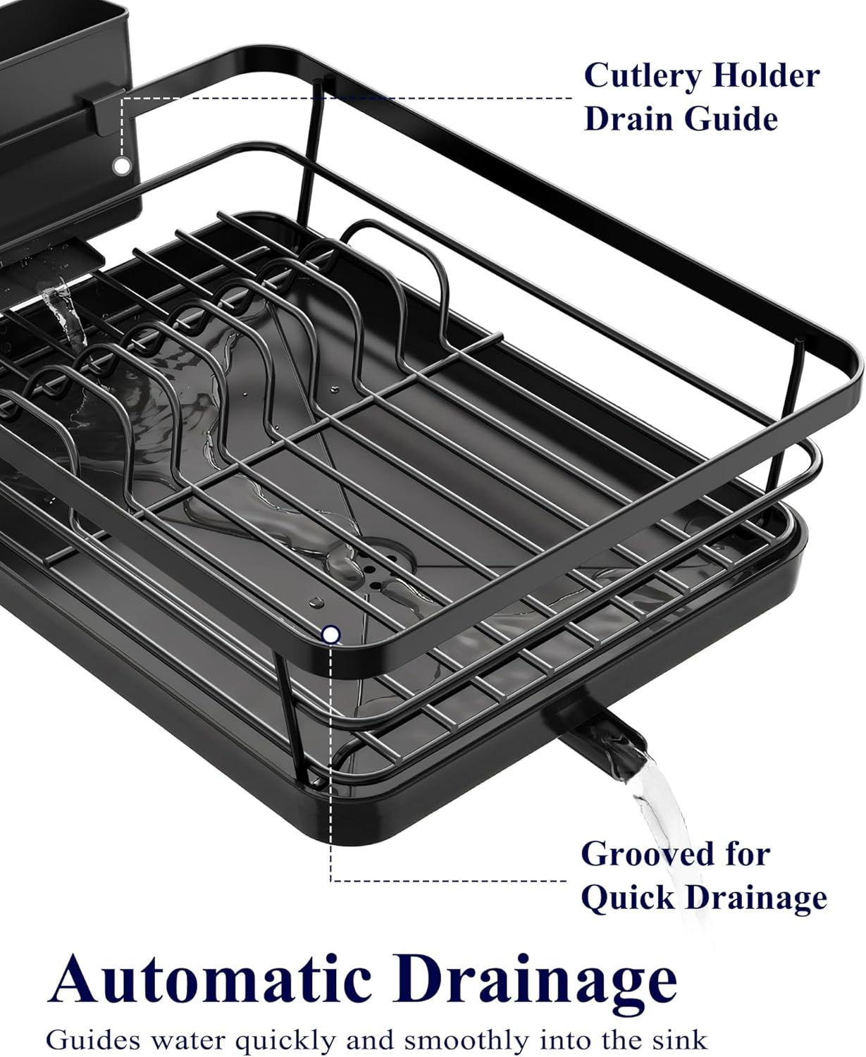 Dish Drying Rack for Kitchen Counter, 12''W x 15.5''L, Black | Stainless Steel Sink Organization, Cutlery Holder, Home and Appartment Decor