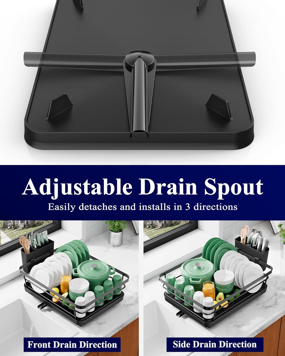 Dish Drying Rack for Kitchen Counter, 12''W x 15.5''L, Black | Stainless Steel Sink Organization, Cutlery Holder, Home and Appartment Decor