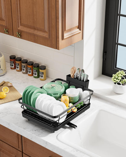 Dish Drying Rack for Kitchen Counter, 12''W x 15.5''L, Black | Stainless Steel Sink Organization, Cutlery Holder, Home and Appartment Decor