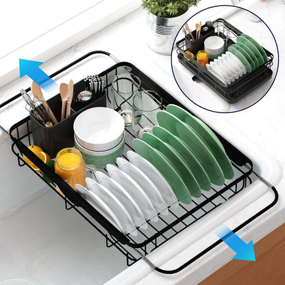 Dish Drying Rack for Kitchen Counter, 12''W x 15.5''L, Black | Stainless Steel Sink Organization, Cutlery Holder, Home and Appartment Decor