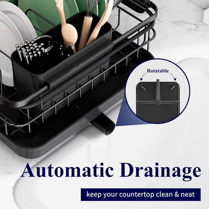 Dish Drying Rack for Kitchen Counter, 12''W x 15.5''L, Black | Stainless Steel Sink Organization, Cutlery Holder, Home and Appartment Decor