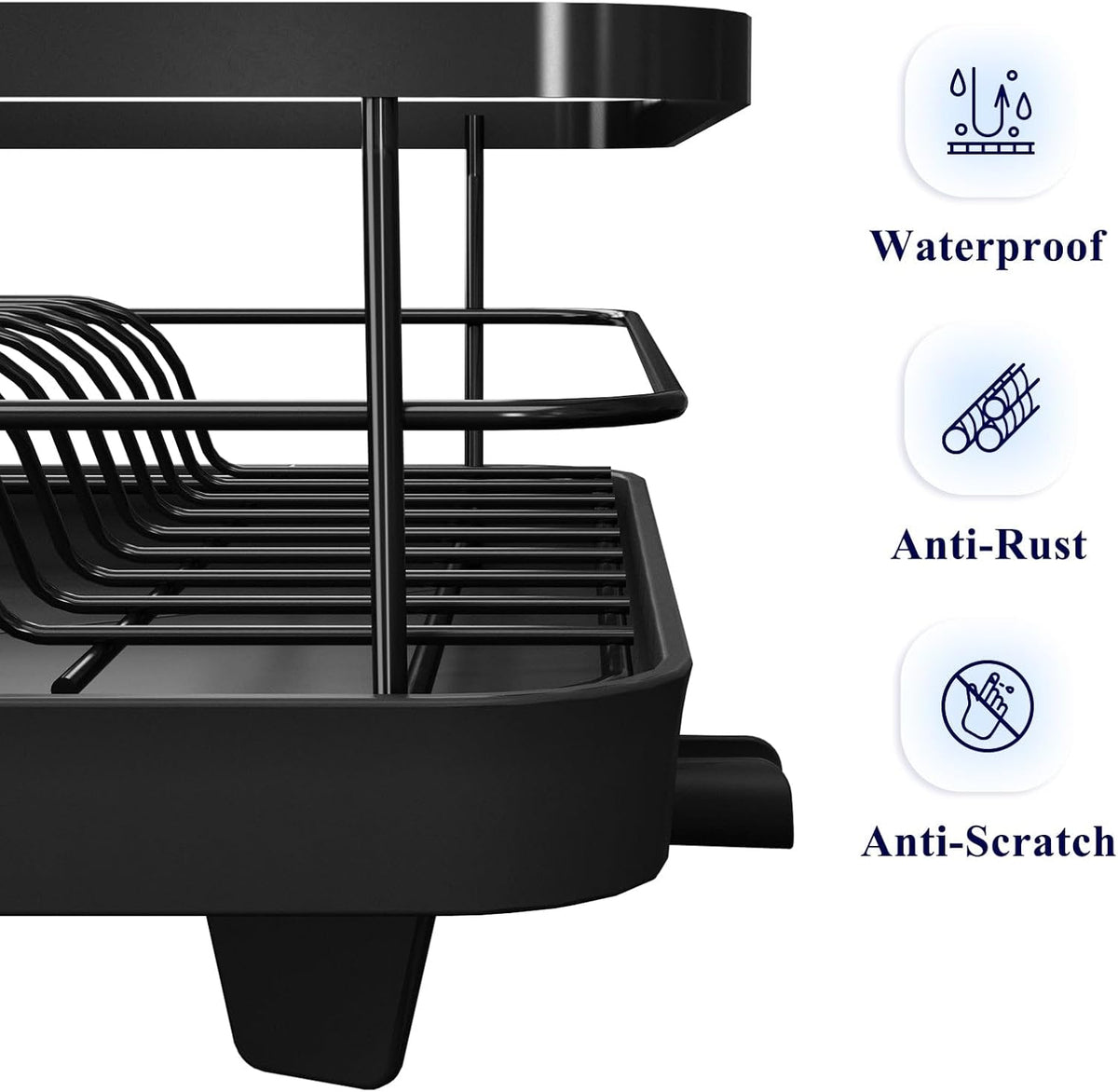 Dish Drying Rack for Kitchen Counter, 12''W x 15.5''L, Black | Stainless Steel Sink Organization, Cutlery Holder, Home and Appartment Decor