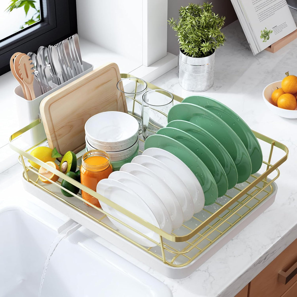 Dish Drying Rack for Kitchen Counter, 12''W x 15.5''L, Black | Stainless Steel Sink Organization, Cutlery Holder, Home and Appartment Decor