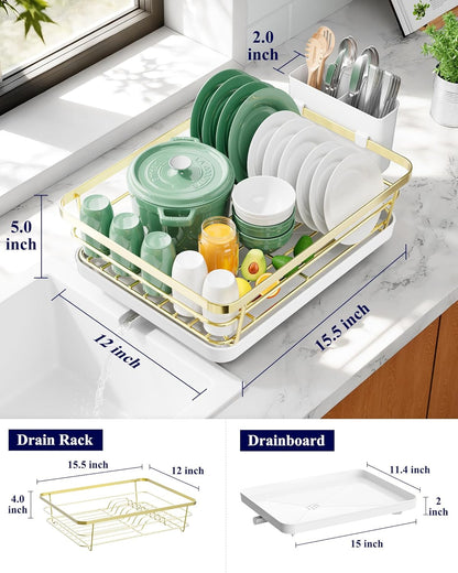 Dish Drying Rack for Kitchen Counter, 12''W x 15.5''L, Black | Stainless Steel Sink Organization, Cutlery Holder, Home and Appartment Decor