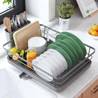 Dish Drying Rack for Kitchen Counter, 12''W x 15.5''L, Black | Stainless Steel Sink Organization, Cutlery Holder, Home and Appartment Decor