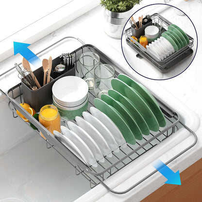 Dish Drying Rack for Kitchen Counter, 12''W x 15.5''L, Black | Stainless Steel Sink Organization, Cutlery Holder, Home and Appartment Decor