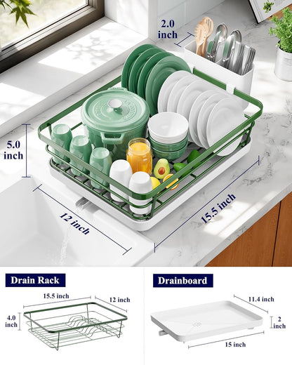 Dish Drying Rack for Kitchen Counter, 12''W x 15.5''L, Black | Stainless Steel Sink Organization, Cutlery Holder, Home and Appartment Decor