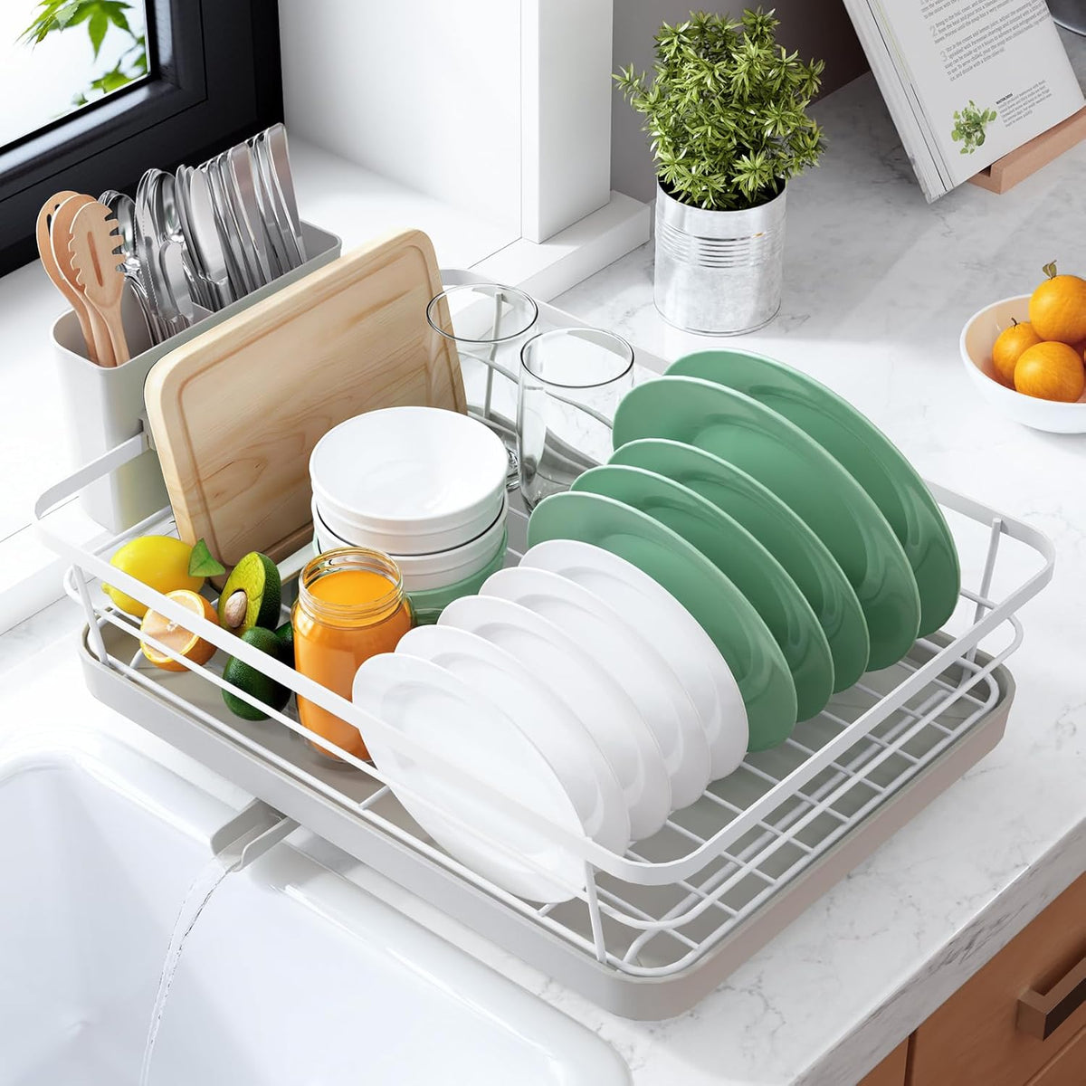 Dish Drying Rack for Kitchen Counter, 12''W x 15.5''L, Black | Stainless Steel Sink Organization, Cutlery Holder, Home and Appartment Decor
