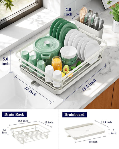 Dish Drying Rack for Kitchen Counter, 12''W x 15.5''L, Black | Stainless Steel Sink Organization, Cutlery Holder, Home and Appartment Decor