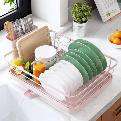 Dish Drying Rack for Kitchen Counter, 12''W x 15.5''L, Black | Stainless Steel Sink Organization, Cutlery Holder, Home and Appartment Decor