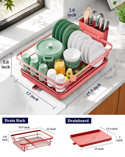 Dish Drying Rack for Kitchen Counter, 12''W x 15.5''L, Black | Stainless Steel Sink Organization, Cutlery Holder, Home and Appartment Decor