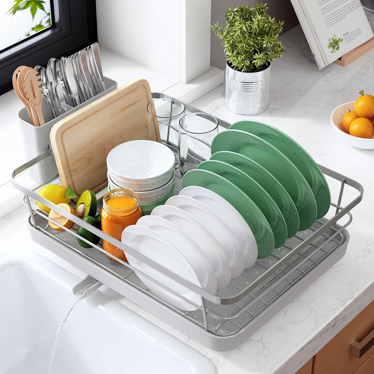 Dish Drying Rack for Kitchen Counter, 12''W x 15.5''L, Black | Stainless Steel Sink Organization, Cutlery Holder, Home and Appartment Decor