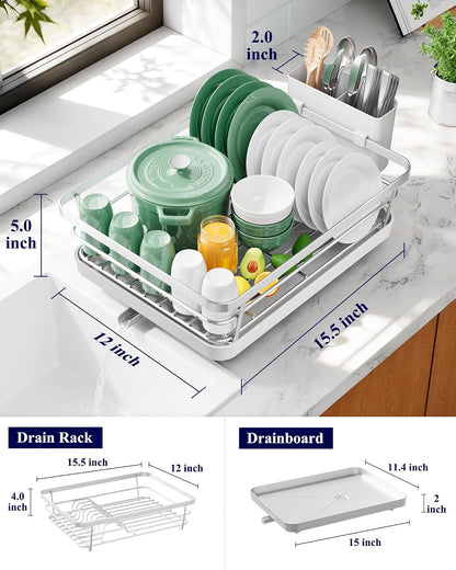 Dish Drying Rack for Kitchen Counter, 12''W x 15.5''L, Black | Stainless Steel Sink Organization, Cutlery Holder, Home and Appartment Decor