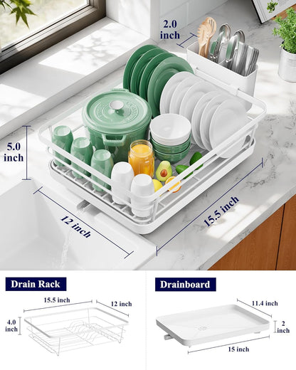 Dish Drying Rack for Kitchen Counter, 12''W x 15.5''L, Black | Stainless Steel Sink Organization, Cutlery Holder, Home and Appartment Decor