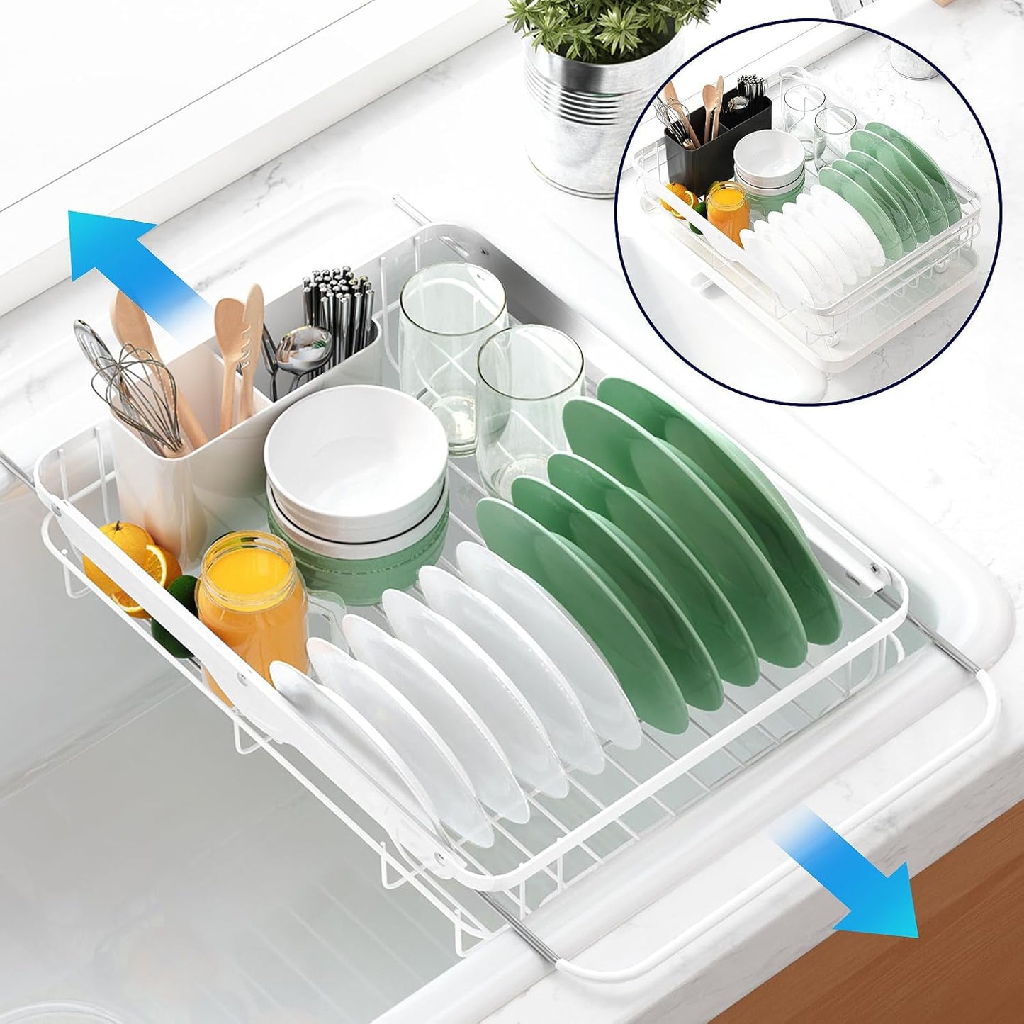 Dish Drying Rack for Kitchen Counter, 12''W x 15.5''L, Black | Stainless Steel Sink Organization, Cutlery Holder, Home and Appartment Decor