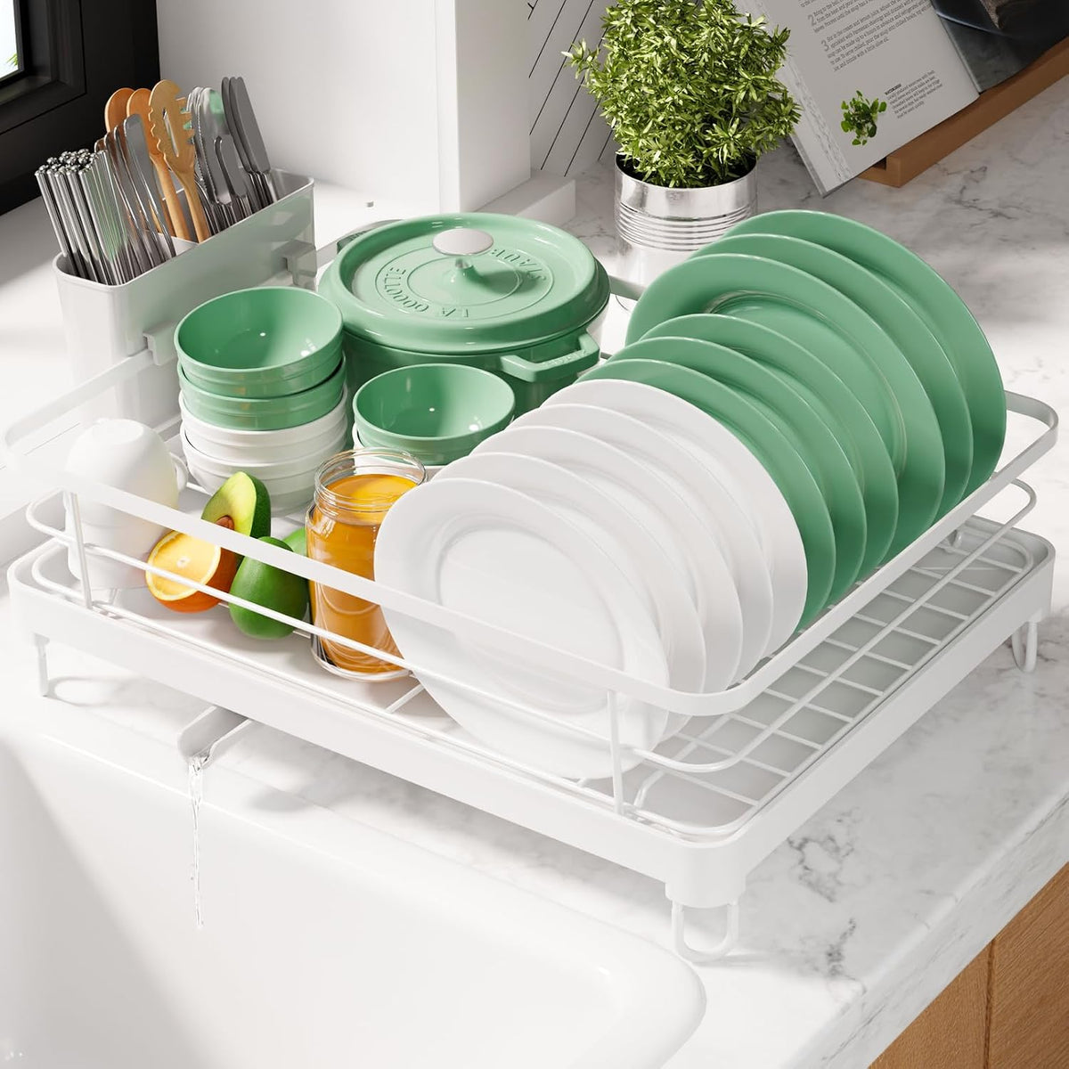 Dish Drying Rack for Kitchen Counter, 12''W x 15.5''L, Black | Stainless Steel Sink Organization, Cutlery Holder, Home and Appartment Decor