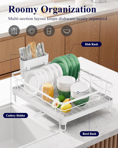 Dish Drying Rack for Kitchen Counter, 12''W x 15.5''L, Black | Stainless Steel Sink Organization, Cutlery Holder, Home and Appartment Decor