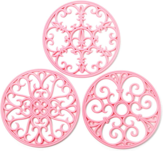 Silicone Trivet Mat - Non-Slip & Heat Resistant Kitchen Pads for Countertops & Table - Trivets for Hot Dishes & Cookware - Pot Holder for Pots & Pans - Pink, Set of 3