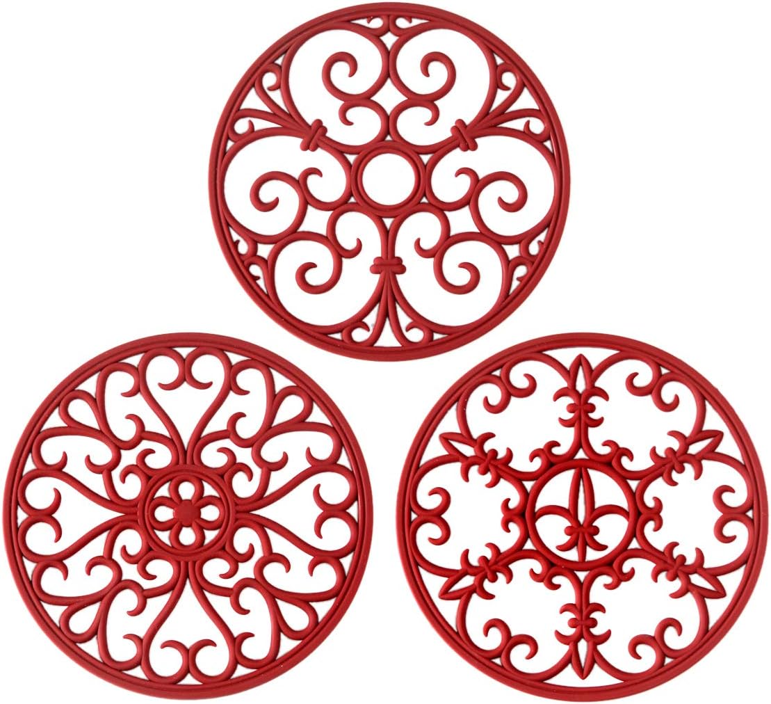 Silicone Trivet Mat - Non-Slip & Heat Resistant Kitchen Pads for Countertops & Table - Trivets for Hot Dishes & Cookware - Pot Holder for Pots & Pans - Pink, Set of 3
