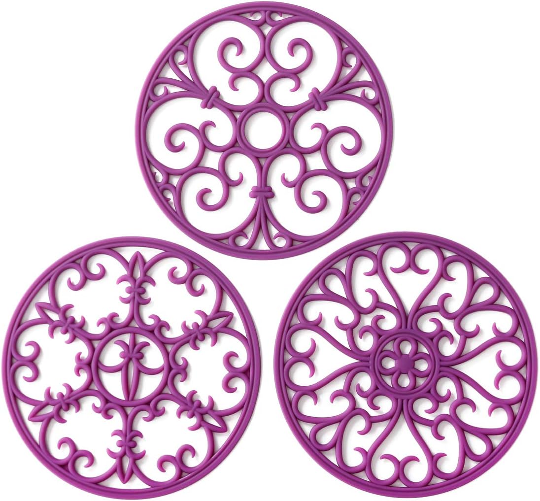 Silicone Trivet Mat - Non-Slip & Heat Resistant Kitchen Pads for Countertops & Table - Trivets for Hot Dishes & Cookware - Pot Holder for Pots & Pans - Pink, Set of 3